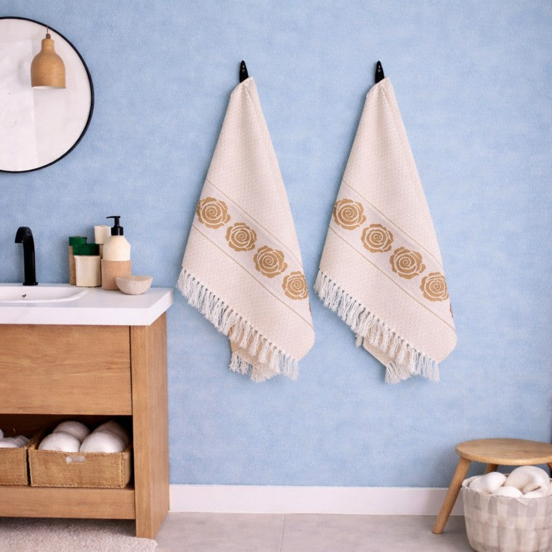 Rosette Cotton Hand Towel (Beige) - Set Of Four media 3
