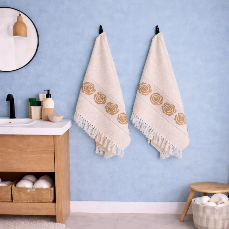 Rosette Cotton Hand Towel (Beige) - Set Of Four media 3