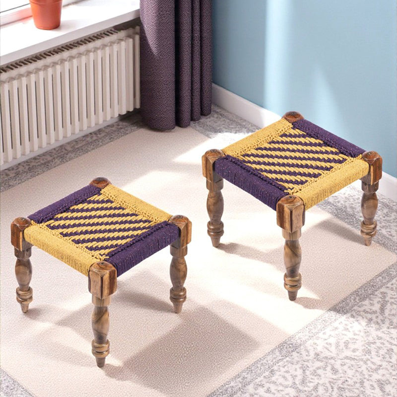 Izeno Sheesham Wooden Stools (Yellow,Brown) - Set Of Two