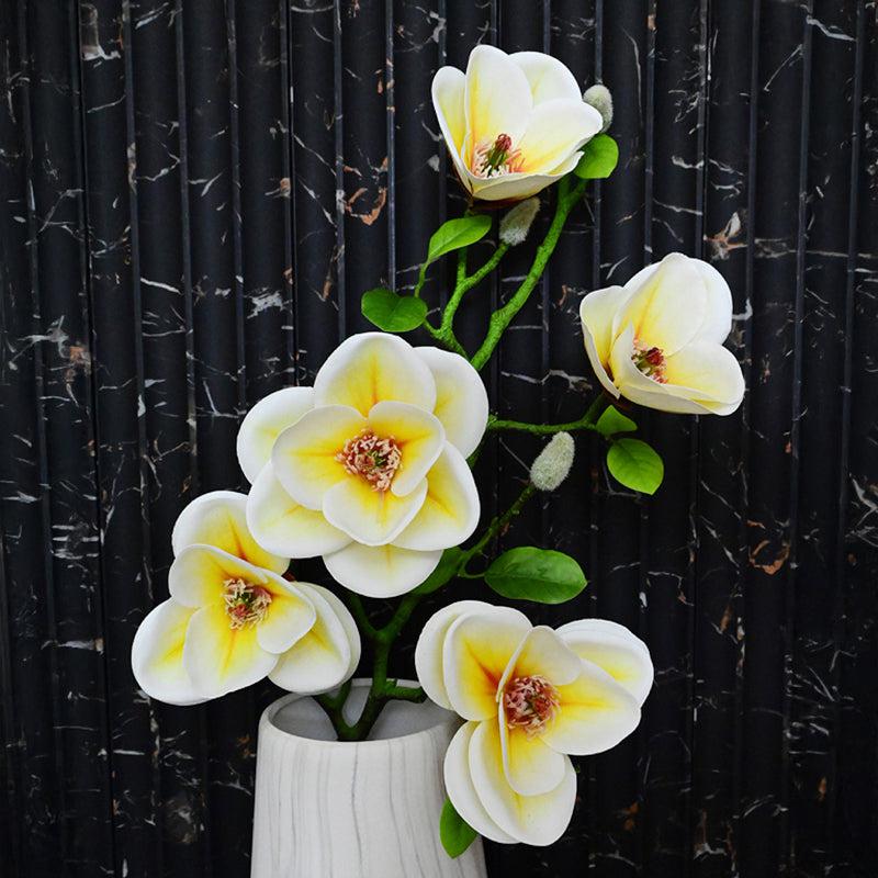 Artificial Magnolia Flower Stick - White media 6