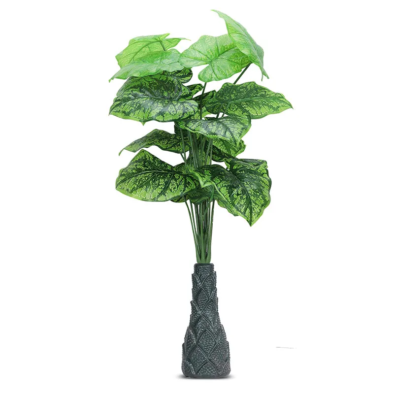Infinita Artificial Colocasia With Black Plastic Pot (Dark Green) - 3 Feet media 3