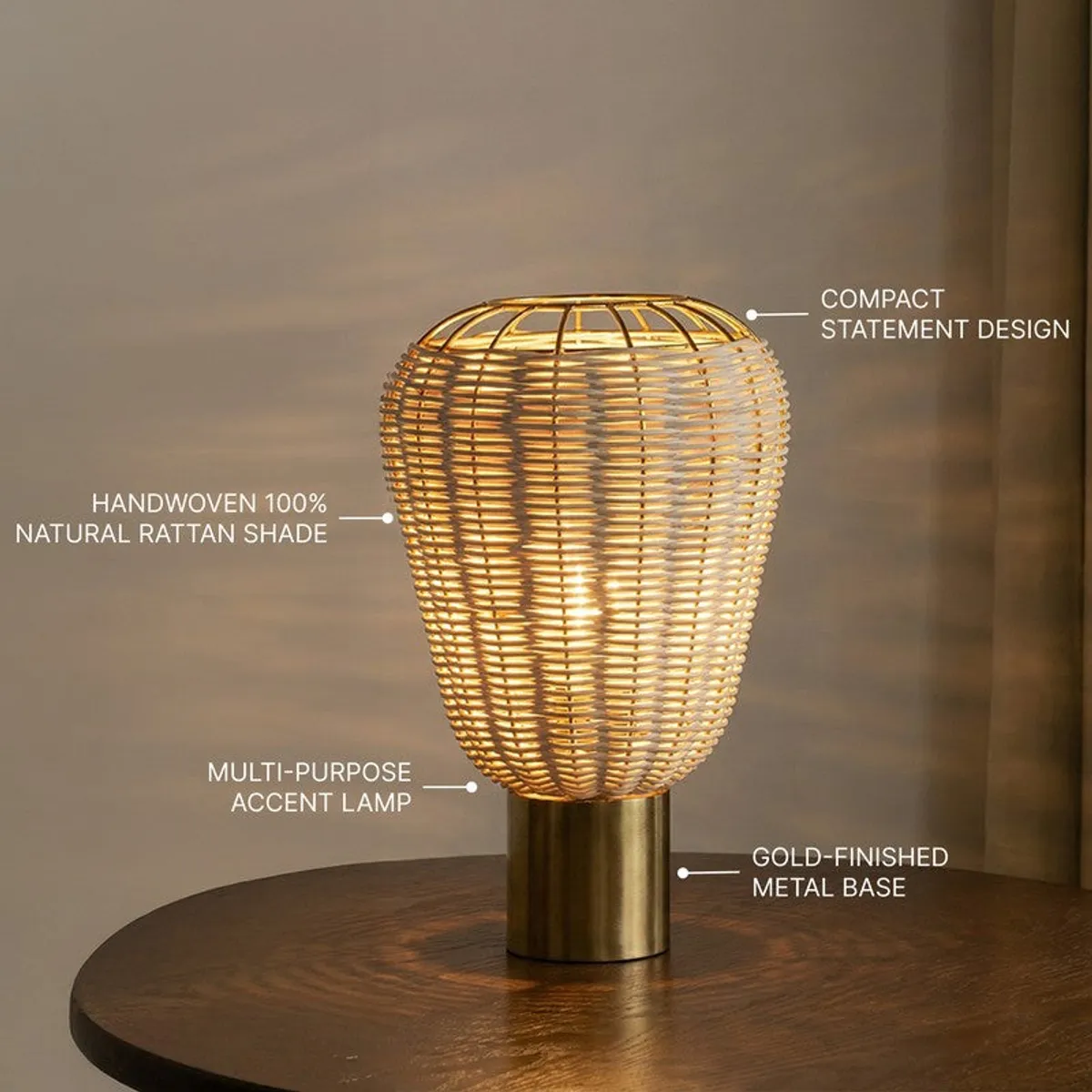 Fig Living Urban Rustica Metal Table Lamp - Beige - 10