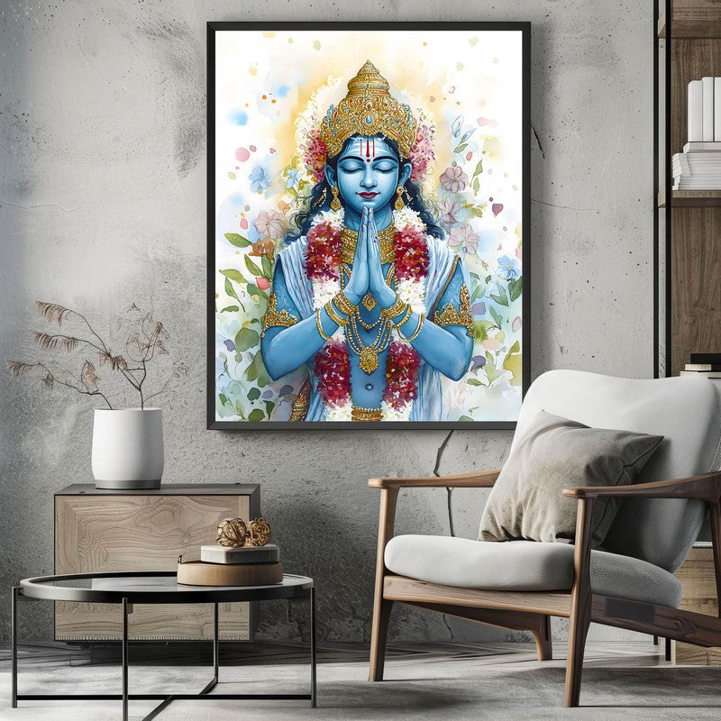 Hari Govinda Spiritual Archival Paper Wall Painting With Frame - Black media 3