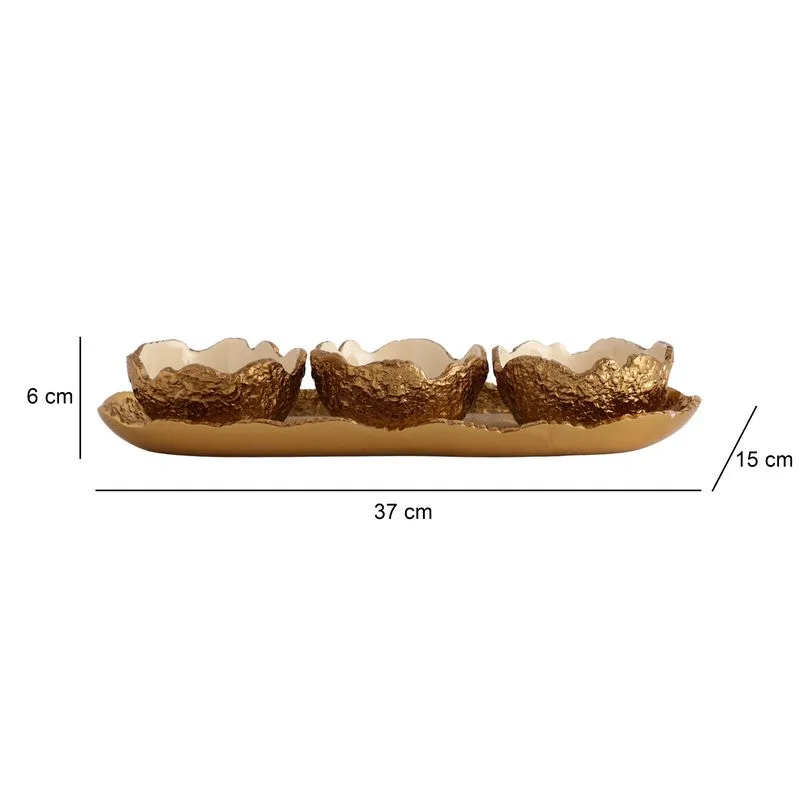 Elegant Trio (Gold) Snack Bowl with Tray - Four Piece Set media 9