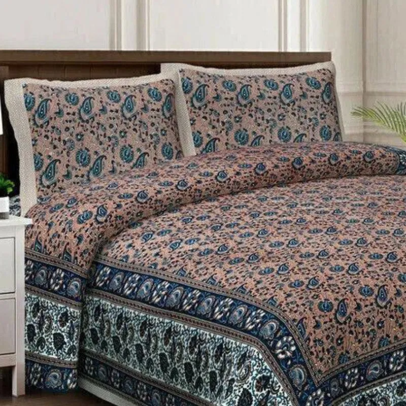 Floraus Cotton Bedsheet (Brown,Blue) - 240 TC media 4
