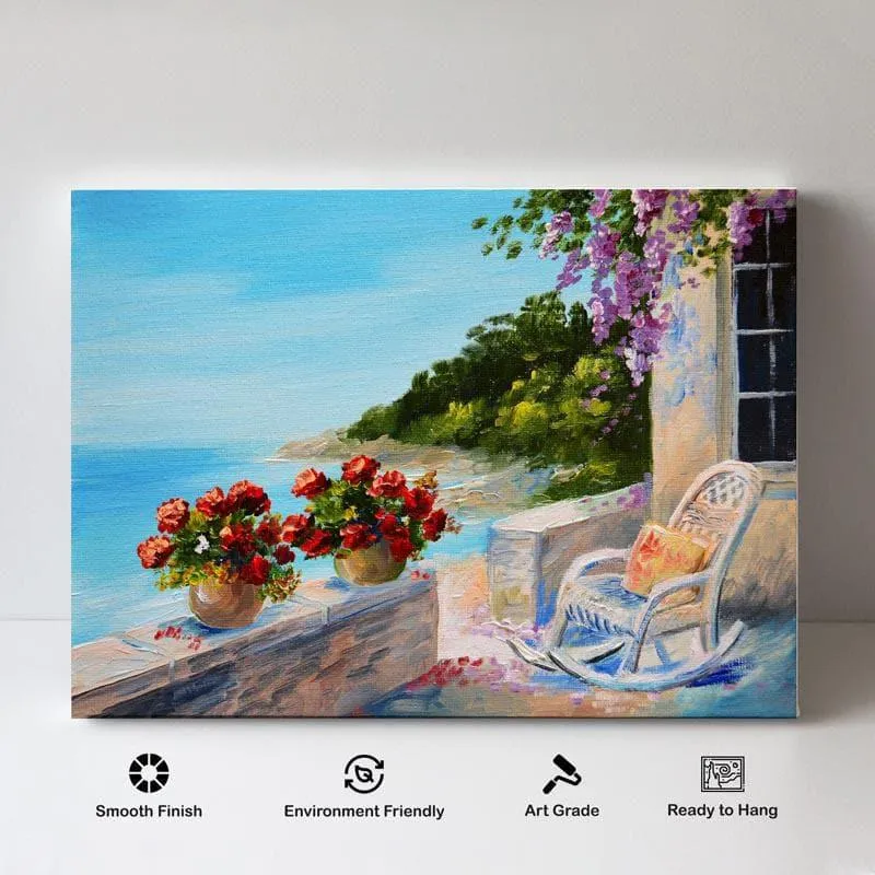 Balcony Near The Sea Canvas Wall Painting - Gallery Wrap media 4
