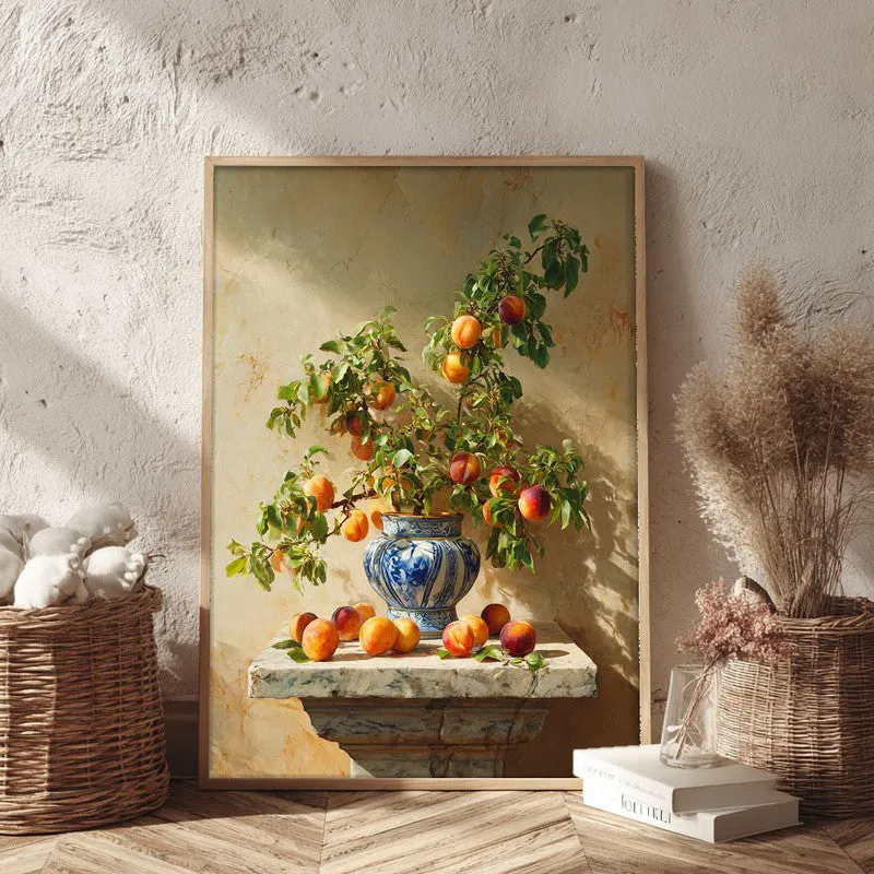 Pedestal Peach Canvas Wall Painting - Brown Frame media 3