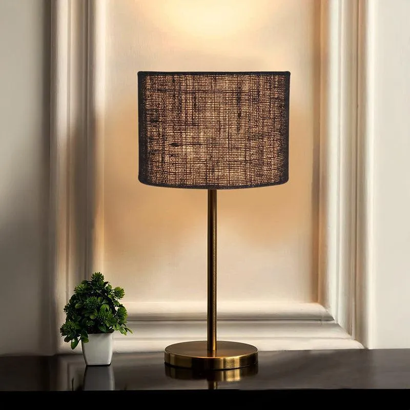 Loft Gleam Jute & Metal Table Lamp (Drum) - Black,Gold media 1