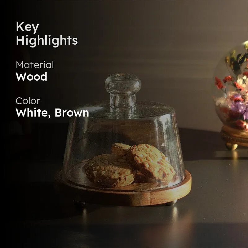 Cenara Acacia Wood Cake Stand With Dome-Glass Cover media 2