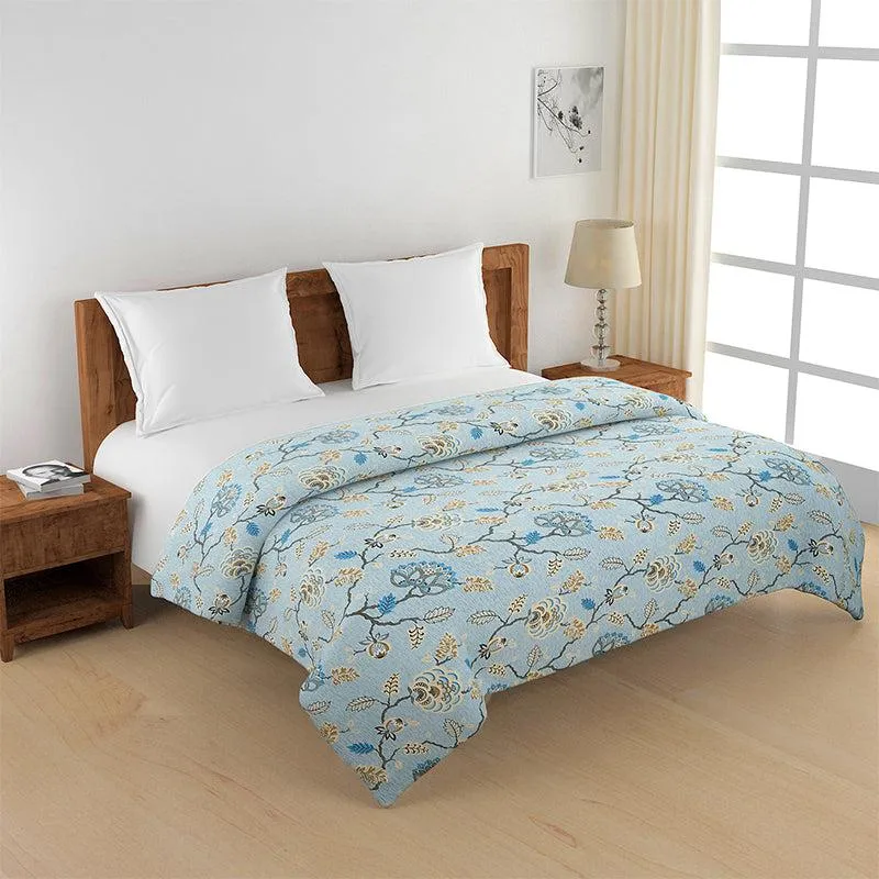 Swayam Hilda Floral Cotton Comforter (Light Blue) - 150 GSM media 1