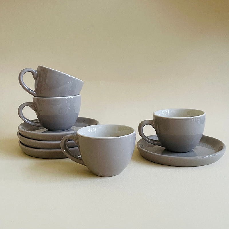 Blush & Brew Ceramic Cup & Saucer (Grey/100 mL Each) - Set of Four media 5