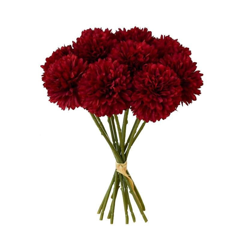 Faux Ja Dank Artificial Polyester Chrysanthemum Flower Bunch (Red) - Set Of Six media 4