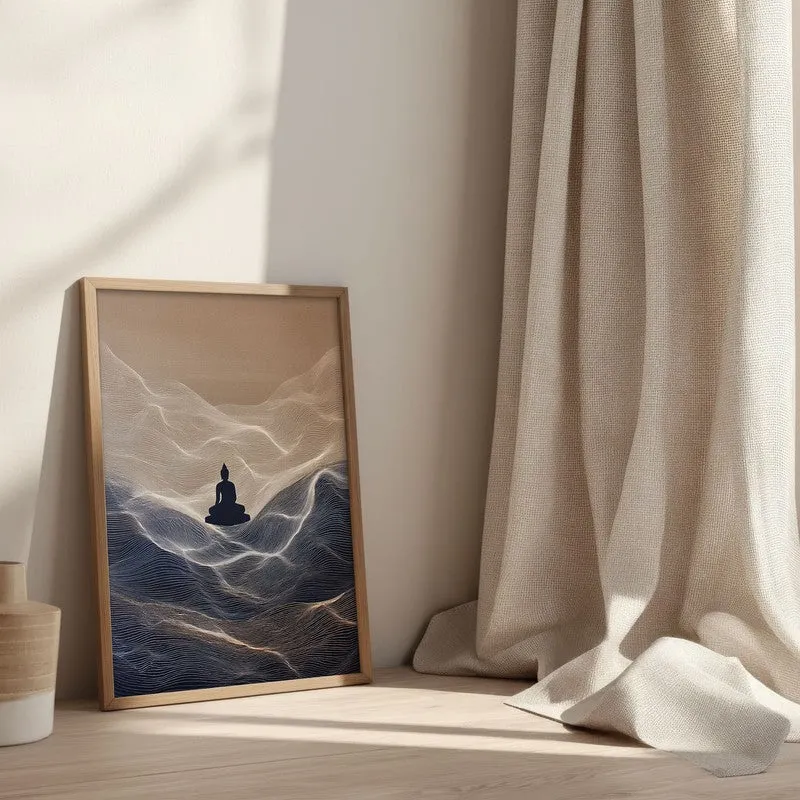 Divine Buddha Archival Paper Wall Painting With Brown Frame media 3