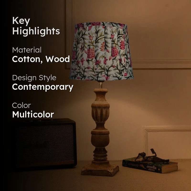 Vintage Wooden Base Cotton Table Lamp - Multicolor media 2