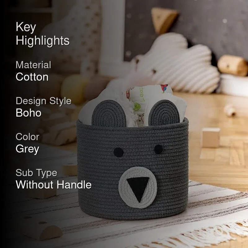 Bruno Bear Cotton Storage Basket - Grey media 2