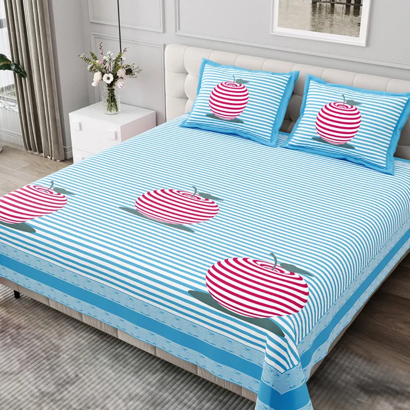 Illusion Stripey Cherry Cotton Bedsheet (Blue) - 200 TC media 1