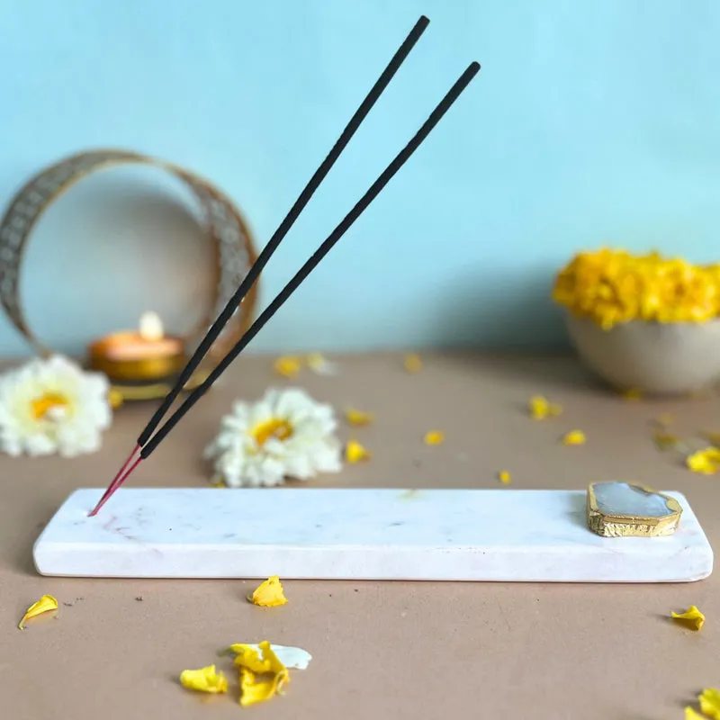 Nima Marble Incense Holder With Agate Plating - White media 3