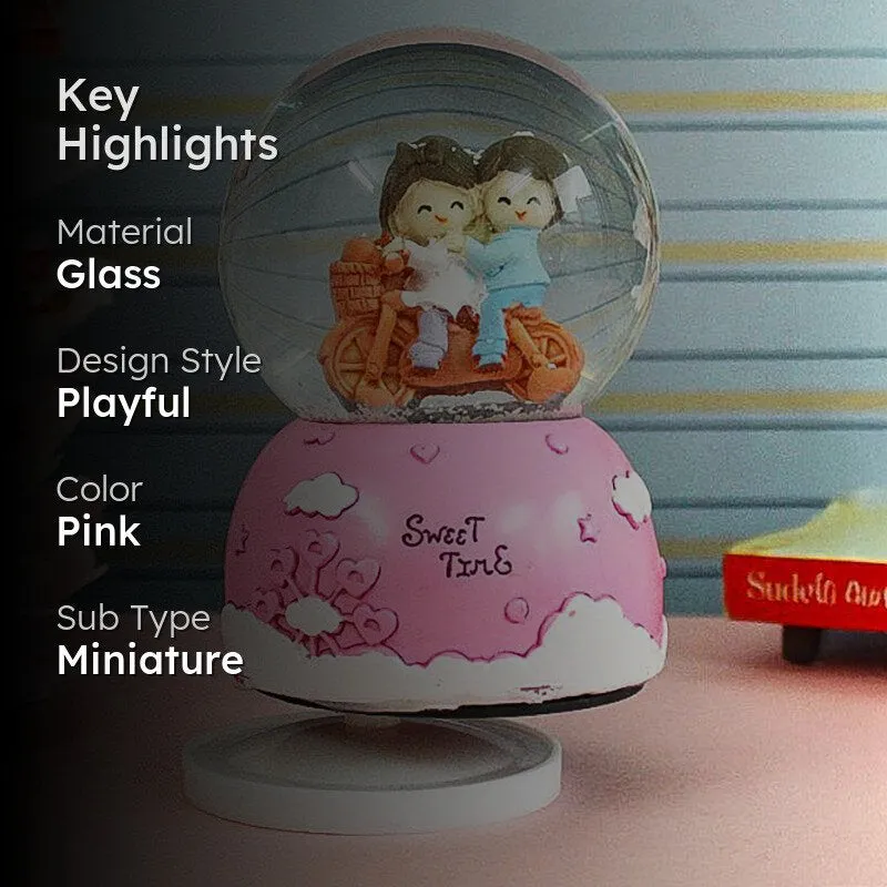 Cozy Love Story Rotating Glass Musical Showpiece media 2