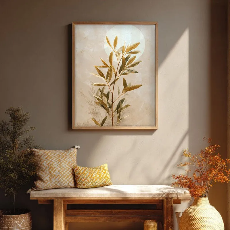 Botanical Harmony Archival Paper Wall Painting With Brown Frame media 1