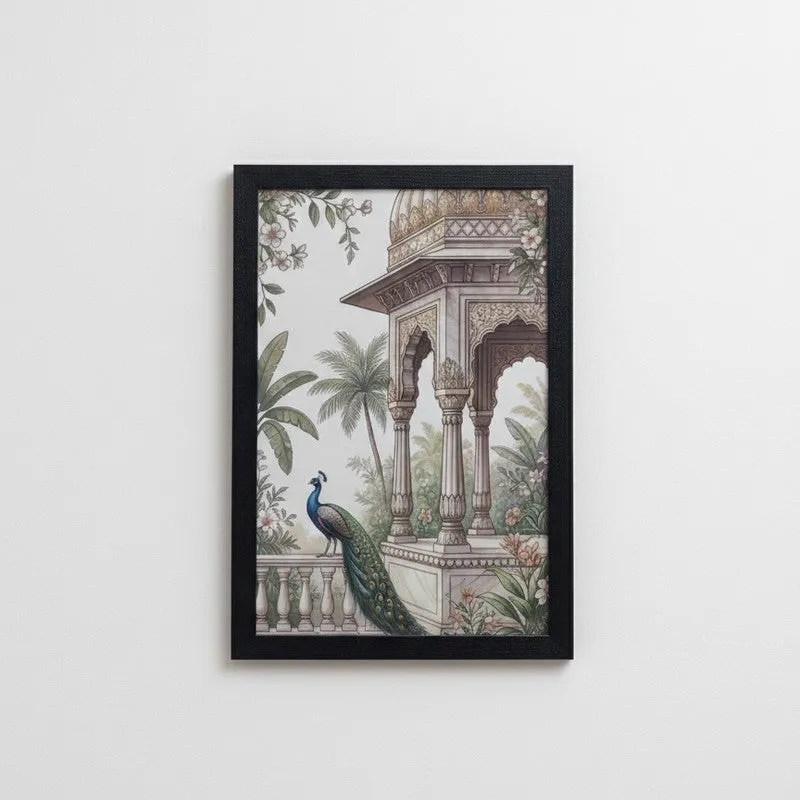 Regal Archway & Peacock Wall Painting With Frame - Set Of Three media 7