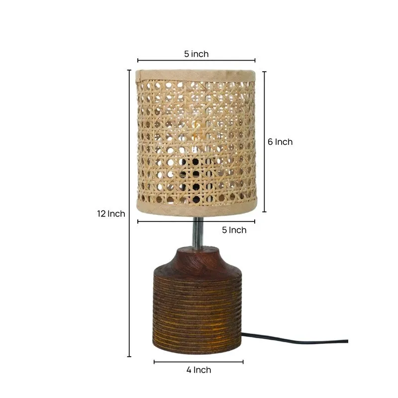 Wovique Cotton Table Lamp With Wooden Base - Beige media 5