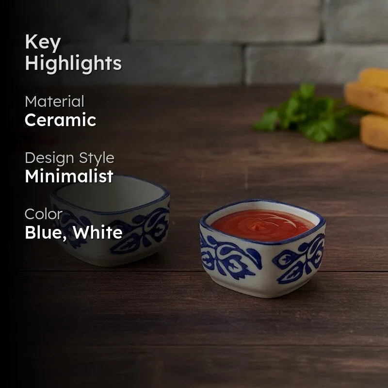 Dippure Ceramic Dip Bowls (Blue,White ,40 mL Each) - Set Of Two media 2