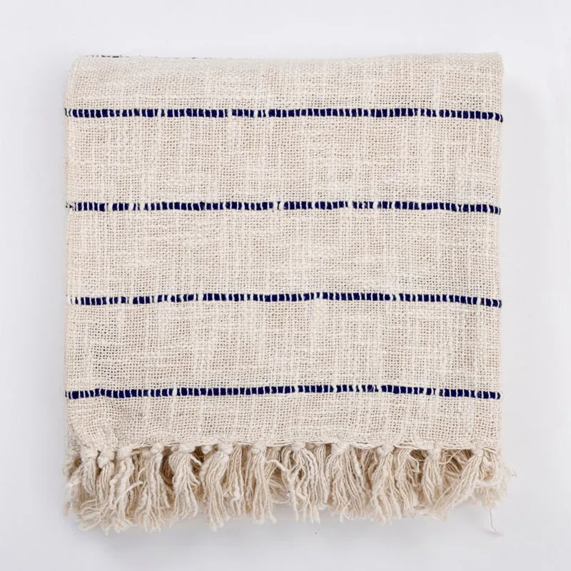 Moss Curl Striped Throw - Off White & Blue media 9
