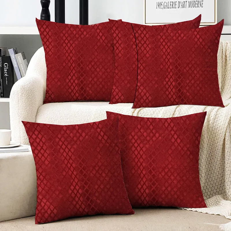 Luxe Diamond Velvet Cushion Cover (Red) - Set Of Five media 1