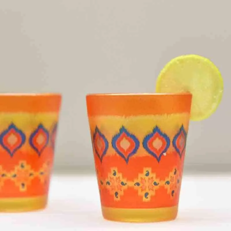 Dazzling Ikkat Frosted Shot Glass (30 ml ) - Set Of Two media 1