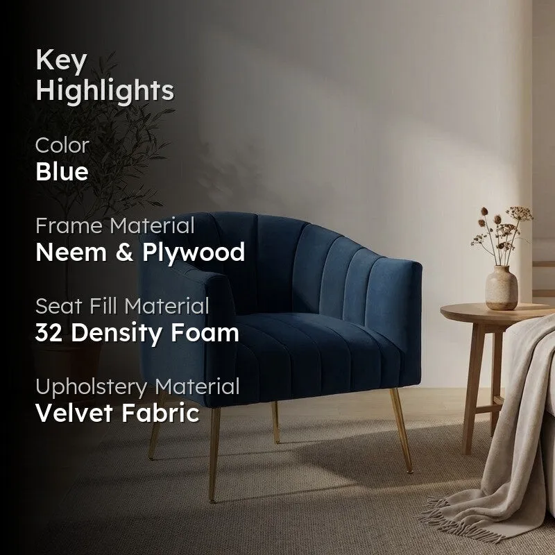 Plaino Neem Wood Accent Chair - Blue media 2