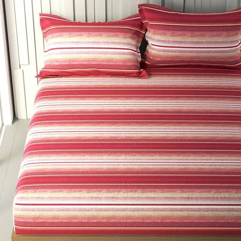 Close view of the multicolour horizontal stripes on the bedsheet
