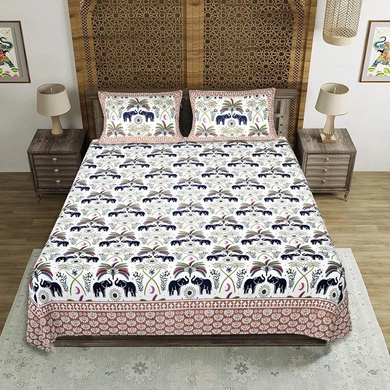 Devesha Ethnic Cotton Bedsheet s(Brown) - 144 TC media 1