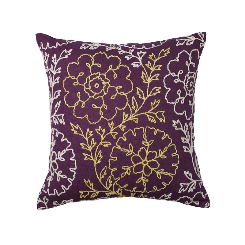 Blossom Charm Cotton Cushion Cover (Purple) - Set of Two media 3