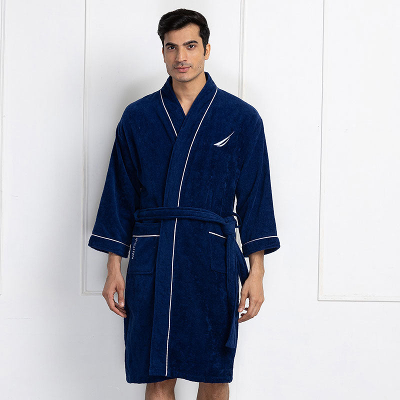 Nautica His & Hers Cashmere Dreams Cotton Bath Robe (Coral & Navy Blue) - Set Of Two media 5