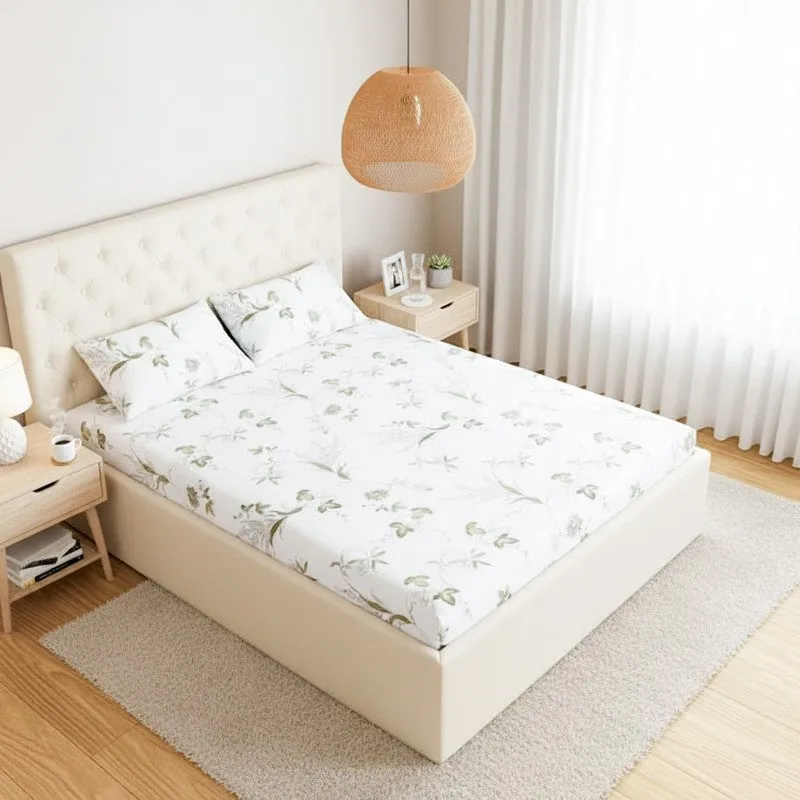 Sunpetal Floral Cotton Bedsheet (Green) - 180 TC media 1