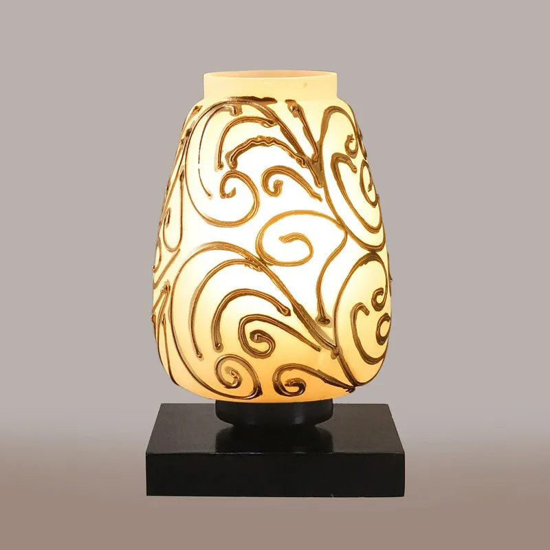 Fleckio Glass Table Lamp With Wooden Base - White & Gold media 7