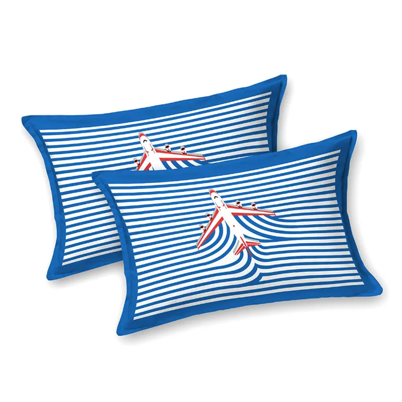 Illusion Stripey Flight Cotton Bedsheet (Blue) - 200 TC media 5