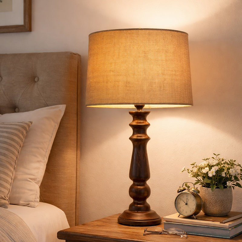 CleanAura Glow Wooden Table Lamp - Beige
