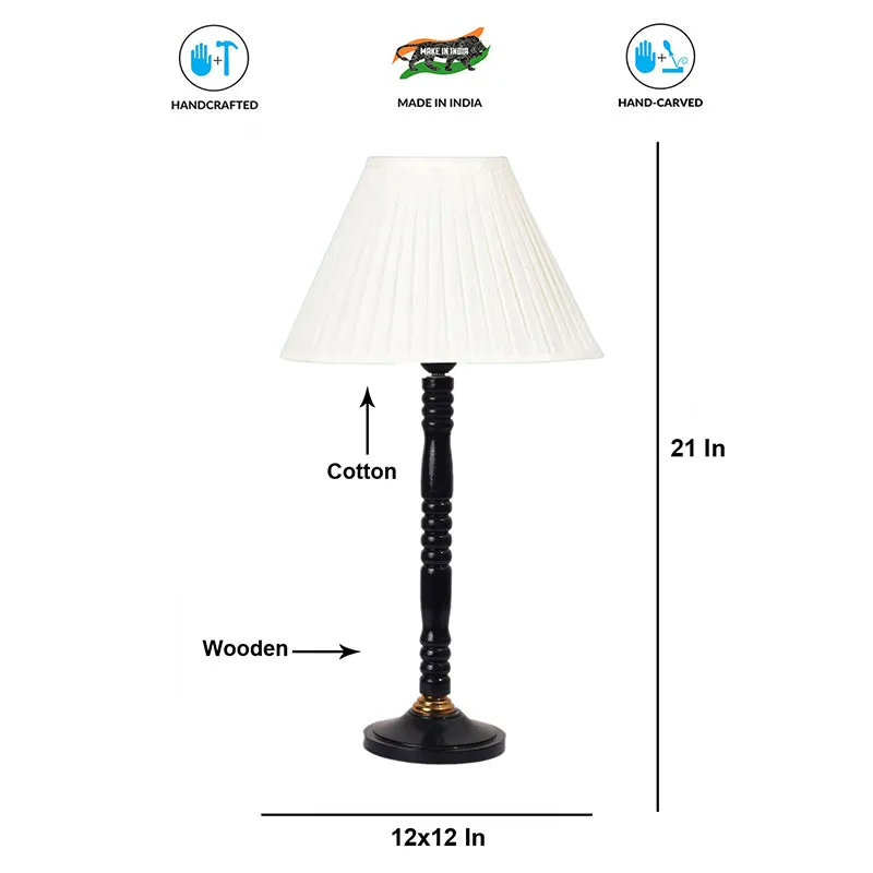 Antique Grace Table Lamp With Carved Wooden Base - White,Black media 4