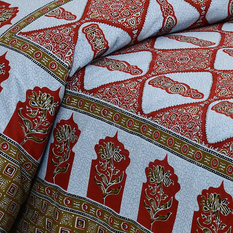 Balla Ethnic Cotton Bedsheet (Red & Blue) - 180 TC media 3