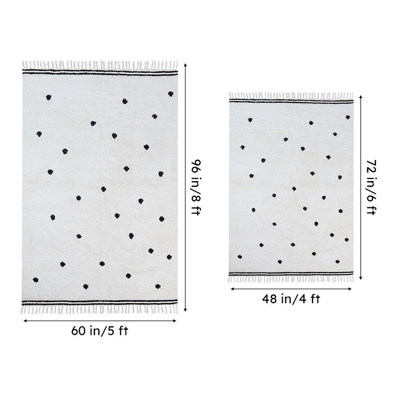 Polka Drops Tufted Cotton Area Rug - Black,White media 6
