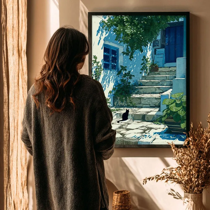 Coastal Village Canvas Wall Painting - Black Frame media 4