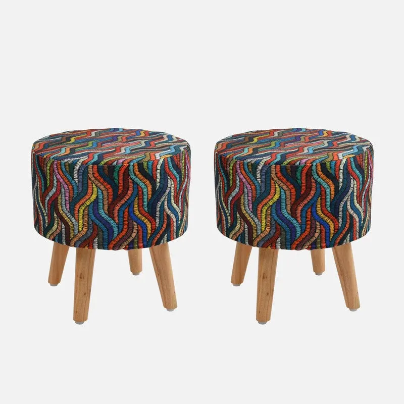 Ripple Chindi Print Multicolor Engineered Wood Ottomans - Set Of Two media 3