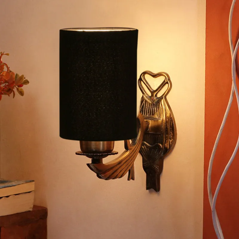 Love Gleam Atva Cylindrical Fabric & Metal Wall Lamp - Black media 1