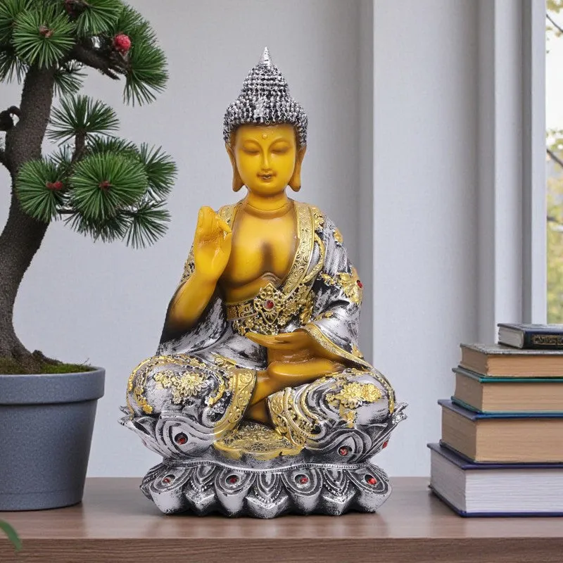 Solace Buddha Polyresin Idol (10 inches) - Silver media 1