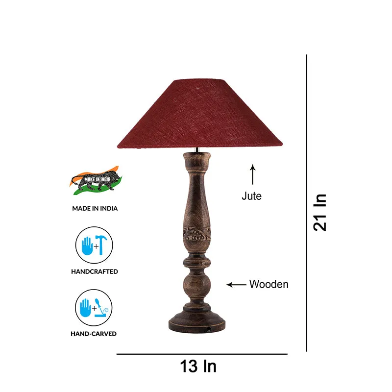 Nihara Wooden & Jute Table Lamp - Maroon,Brown media 4
