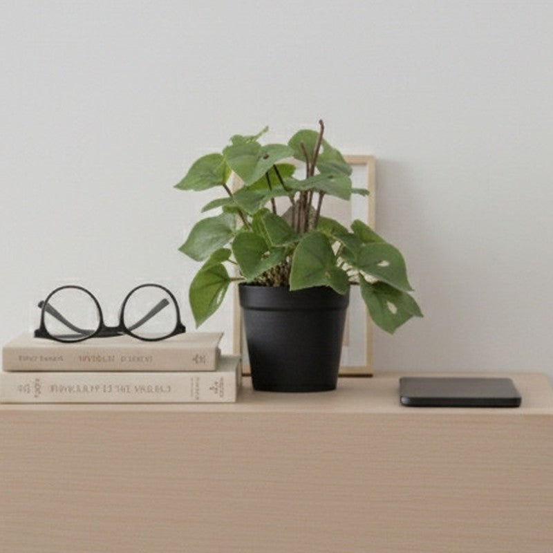 Artificial Philodendron Plant With Black Fiber Pot - 0.6 Feet media 5