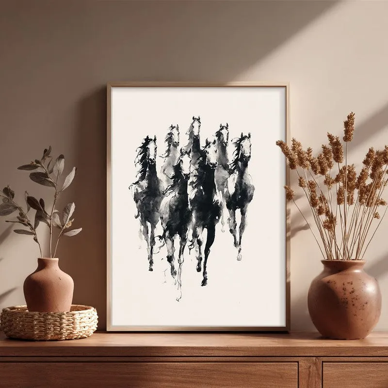 Vintage Horse Gallop Wall Painting With Brown Frame media 5