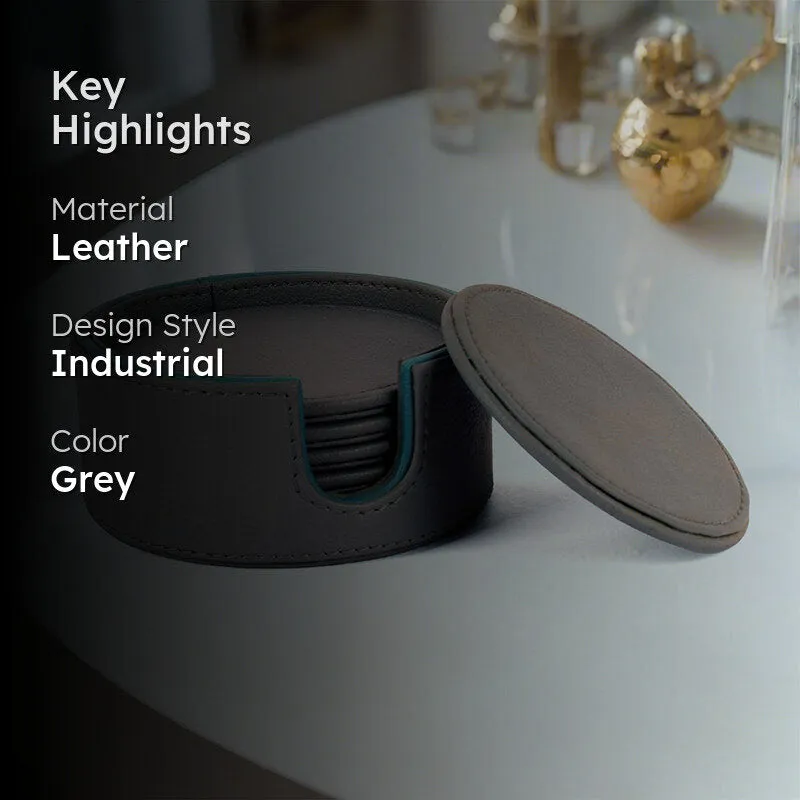 Tisca Faux Leather Coaster (Grey) - Seven Piece Set media 2