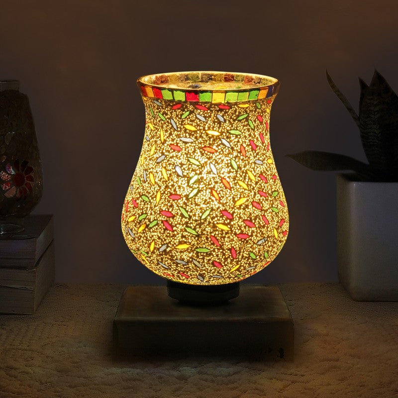 Levana Mosaic Glass Table Lamp With Wooden Base - Multicolor